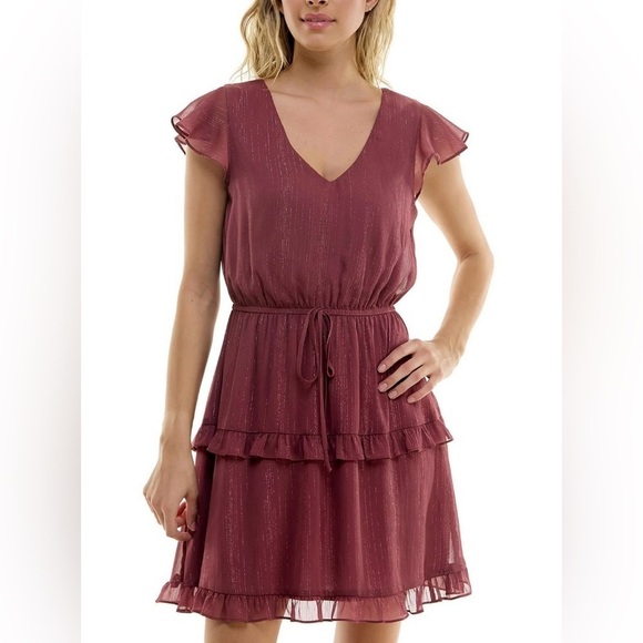 BCX Dresses & Skirts - BCW Juniors Burgundy Tiered Mini Dress